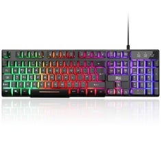 13 X RII GAMING KEYBOARD, RK100 PLUS RAINBOW LED BACKLIT KEYBOARD MECHANICAL FEELING,USB WIRED KEYBOARD FOR WORKING GAMING (UK LAYOUT) - TOTAL RRP £165: LOCATION - RACK H