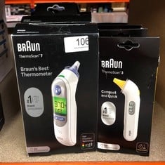 QUANTITY OF HEALTH & BEAUTY ITEMS TO INCLUDE BRAUN THERMOSCAN 7 EAR THERMOMETER - AGE PRECISION TECHNOLOGY - COLOUR-CODED DIGITAL DISPLAY - BABY AND INFANT FRIENDLY - #1 BRAND AMONG DOCTORS(1): LOCAT