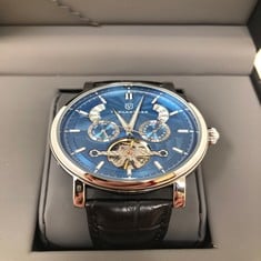 MENS VONLANTHEN AUTOMATIC WATCH - DATE YEAR SUB DIAL COMPLICATIONS - OPEN HEART MOVEMENT - GLASS EXHIBITION BACK CASE - LEATHER STRAP: LOCATION - A RACK