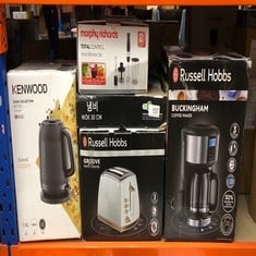 QUANTITY OF KITCHEN & APPLIANCES ITEMS TO INCLUDE RUSSELL HOBBS BUCKINGHAM FILTER COFFEE MACHINE, 1.25L CARAFE/10 CUPS, 1-4 CUP BREWING OPTION, FAST BREW, 24HR TIMER, 40MIN KEEP WARM, PAUSE & POUR, W