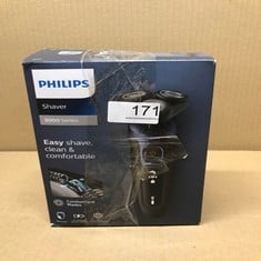 PHILIPS SHAVER SERIES 5000 - WET & DRY ELECTRIC MEN'S SHAVER IN METALLIC BLUE WITH PRECISION TRIMMER AND SOFT POUCH TRAVEL CASE (MODEL S5465/18).: LOCATION - A RACK