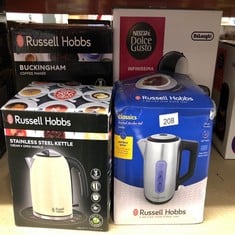 QUANTITY OF KITCHEN & APPLIANCES ITEMS TO INCLUDE RUSSELL HOBBS ELECTRIC KETTLE (FOR HOT WATER, TEA OR COFFEE, 1.7L CAPACITY, STAINLESS STEEL, PUSH TO OPEN LID, PERFECT POUR SPOUT, REMOVABLE WASHABLE