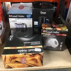 QUANTITY OF KITCHEN & APPLIANCES ITEMS TO INCLUDE RUSSELL HOBBS FOOD COLLECTION ELECTRIC HAND MIXER WITH 6 SPEEDS, EASY RELEASE BUTTON, FINGERTIP SPEED CONTROL, CHROME BEATERS, WRAP AROUND CORD STORA