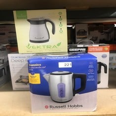 QUANTITY OF KITCHEN & APPLIANCES ITEMS TO INCLUDE RUSSELL HOBBS ELECTRIC KETTLE (FOR HOT WATER, TEA OR COFFEE, 1.7L CAPACITY, STAINLESS STEEL, PUSH TO OPEN LID, PERFECT POUR SPOUT, REMOVABLE WASHABLE