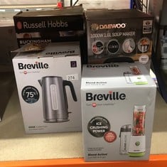 QUANTITY OF KITCHEN & APPLIANCES ITEMS TO INCLUDE BREVILLE BLEND ACTIVE PERSONAL BLENDER & SMOOTHIE MAKER | 350W | 2 PORTABLE BLEND ACTIVE BOTTLES (600ML) | LEAK PROOF LIDS | WHITE & GREEN [VBL246]: