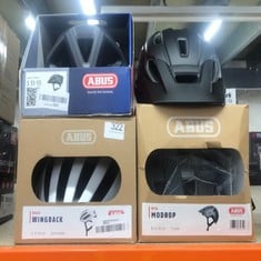 QUANTITY OF SPORTS & EXERCISE ITEMS TO INCLUDE ABUS MTB HELMET MODROP - ROBUST BIKE HELMET WITH GOOD VENTILATION FOR MOUNTAIN BIKERS - INDIVIDUAL FIT - UNISEX - SILVER, SIZE S: LOCATION - B RACK