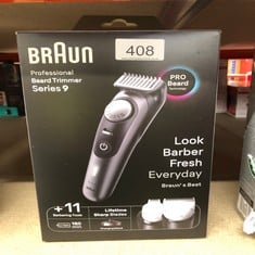 BRAUN BEARD TRIMMER SERIES 9 BT9441, TRIMMER WITH BARBER TOOLS AND 180-MIN RUNTIME, RATED WHICH BEST BUY.: LOCATION - C RACK