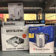 QUANTITY OF KITCHEN & APPLIANCES ITEMS TO INCLUDE RUSSELL HOBBS BRUSHED STAINLESS STEEL ELECTRIC 1.7L CORDLESS KETTLE (QUIET & FAST BOIL 3KW, REMOVABLE WASHABLE ANTI-SCALE FILTER, PUSH BUTTON LID, PE