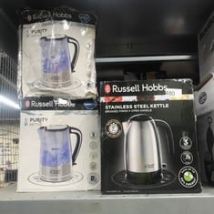 QUANTITY OF KITCHEN & APPLIANCES ITEMS TO INCLUDE RUSSELL HOBBS BRUSHED STAINLESS STEEL & BLACK ELECTRIC 1.7L CORDLESS KETTLE WITH BLACK HANDLE (FAST BOIL 3KW, REMOVABLE WASHABLE ANTI-SCALE FILTER, P