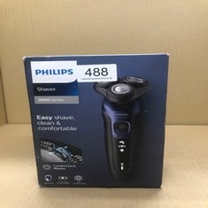 PHILIPS SHAVER SERIES 5000 - WET & DRY ELECTRIC MEN'S SHAVER IN METALLIC BLUE WITH PRECISION TRIMMER AND SOFT POUCH TRAVEL CASE (MODEL S5465/18).: LOCATION - D RACK