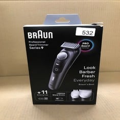 BRAUN BEARD TRIMMER SERIES 9 BT9441, TRIMMER WITH BARBER TOOLS AND 180-MIN RUNTIME, RATED WHICH BEST BUY: LOCATION - D RACK