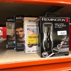 QUANTITY OF ITEMS TO INCLUDE REMINGTON BARBA BEARD TRIMMER (ADVANCED CERAMIC BLADES, POP-UP DETAIL TRIMMER, ADJUSTABLE ZOOM WHEEL, 9 LENGTH SETTINGS, COMB ATTACHMENT, CORD OR CORDLESS, 40-MINUTE RUNT