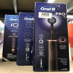 QUANTITY OF HEALTH & BEAUTY ITEMS TO INCLUDE ORAL-B PRO 3 ELECTRIC TOOTHBRUSHES FOR ADULTS, 1 CROSS ACTION TOOTHBRUSH HEAD, 3 MODES WITH TEETH WHITENING, 2 PIN UK PLUG, 3000, BLACK: LOCATION - D RACK