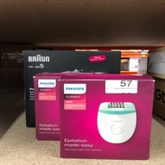 QUANTITY OF HEALTH & BEAUTY ITEMS TO INCLUDE PHILIPS SATINELLE ESSENTIAL EPILATOR, CORDED, COMPACT HAIR REMOVAL, BRE224/00 WHITE & GREEN: LOCATION - A RACK