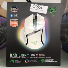 RAZER BASILISK V3 PRO - CUSTOMIZABLE WIRELESS GAMING MOUSE HYPERSCROLL TILT WHEEL (FOCUS PRO 30K OPTICAL SENSOR, 13-ZONE CHROMA LIGHTING, 10+1 PROGRAMMABLE BUTTONS) WHITE.: LOCATION - BACK RACK