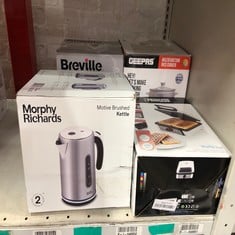 QUANTITY OF ITEMS TO INCLUDE MORPHY RICHARDS 1.7L MOTIVE JUG KETTLE 3KW RAPID BOIL, AUTOMATIC SHUT-OFF, BOIL DRY PROTECTION, 360 DEGREE BASE, BLUE ILLUMINATION ON/OFF SWITCH, BRUSHED STEEL,102800.: L