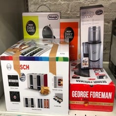 QUANTITY OF KITCHEN & APPLIANCES ITEMS TO INCLUDE GEORGE FOREMAN SMALL GRILL: LOCATION - BACK RACK