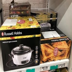 QUANTITY OF KITCHEN & APPLIANCES ITEMS TO INCLUDE RUSSELL HOBBS ELECTRIC RICE COOKER - 1.2KG (6 PORTION - 145G PER SERVING) REMOVABLE NON STICK BOWL, DISHWASHER-SAFE BOWL & LID, STEAMER BASKET, MEASU