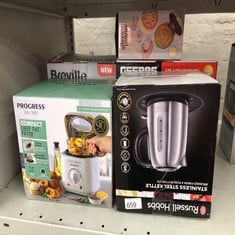 QUANTITY OF KITCHEN & APPLIANCES ITEMS TO INCLUDE RUSSELL HOBBS BRUSHED STAINLESS STEEL & BLACK ELECTRIC 1.7L CORDLESS KETTLE (FAST BOIL 3KW, REMOVABLE WASHABLE ANTI-SCALE FILTER, PUSH TO OPEN LID, P