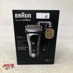 BRAUN SERIES 9 PRO ELECTRIC SHAVER WITH 3+1 HEAD, PROLIFT TRIMMER, CHARGING STAND & TRAVEL CASE, SONIC TECHNOLOGY, UK 2 PIN PLUG, 9417S, SILVER RAZOR.: LOCATION - A RACK