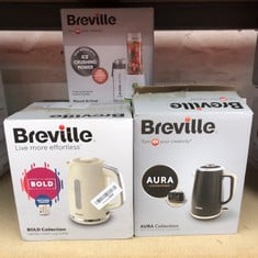 QUANTITY OF KITCHEN & APPLIANCES ITEMS TO INCLUDE BREVILLE BOLD VANILLA CREAM ELECTRIC KETTLE | 1.7L | 3KW FAST BOIL | CREAM & SILVER CHROME [VKT223]: LOCATION - SIDE RACK