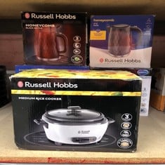 QUANTITY OF KITCHEN & APPLIANCES ITEMS TO INCLUDE RUSSELL HOBBS ELECTRIC RICE COOKER - 1.2KG (6 PORTION - 145G PER SERVING) REMOVABLE NON STICK BOWL, DISHWASHER-SAFE BOWL & LID, STEAMER BASKET, MEASU