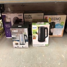 QUANTITY OF KITCHEN & APPLIANCES ITEMS TO INCLUDE PHILIPS SERIES 3000 KETTLE, 2200W, 1.7 LITRE FAMILY SIZE, SPRING LID, FAST BOILING, LIGHT INDICATOR, REMOVABLE FILTER, PIROUETTE BASE, WATER AND CUP