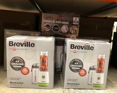 QUANTITY OF KITCHEN & APPLIANCES ITEMS TO INCLUDE BREVILLE BLEND ACTIVE PERSONAL BLENDER & SMOOTHIE MAKER | 350W | 2 PORTABLE BLEND ACTIVE BOTTLES (600ML) | LEAK PROOF LIDS | WHITE & GREEN [VBL246]: