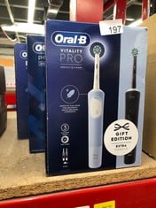 QUANTITY OF HEALTH & BEAUTY ITEMS TO INCLUDE ORAL-B VITALITY PRO 2X ELECTRIC TOOTHBRUSHES FOR ADULTS, 2 TOOTHBRUSH HEADS, 3 BRUSHING MODES INCLUDING SENSITIVE PLUS, 2 PIN UK PLUG, BLACK & BLUE: LOCAT