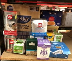 QUANTITY OF TEA AND COFFEE ITEMS TO INCLUDE TETLEY TEA BAGS 1100 PACK SOME ITEMS MAY BE PAST BEST BEFORE: LOCATION - C RACK