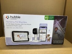 HUBBLE CONNECTED NURSERY PAL SKYVIEW SMART VIDEO BABY MONITOR WIFI CAMERA WITH 5" INCH SCREEN, COT MOUNT, 7 COLOUR NIGHT LIGHT, NIGHT VISION, TWO-WAY TALK, ROOM TEMPERATURE SENSOR AND SMARTPHONE APP.