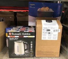 QUANTITY OF KITCHEN & APPLIANCES ITEMS TO INCLUDE RUSSELL HOBBS CREAM STAINLESS STEEL ELECTRIC 1.7L CORDLESS KETTLE (QUIET & FAST BOIL 3KW, REMOVABLE WASHABLE ANTI-SCALE FILTER, PUSH BUTTON LID, PERF