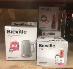 QUANTITY OF KITCHEN & APPLIANCES ITEMS TO INCLUDE BREVILLE BOLD ICE GREY ELECTRIC KETTLE | 1.7L | 3KW FAST BOIL | GREY & SILVER CHROME [VKT222]: LOCATION - D RACK