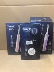 QUANTITY OF HEALTH & BEAUTY ITEMS TO INCLUDE ORAL-B VITALITY PRO ELECTRIC TOOTHBRUSHES FOR ADULTS, FOR HIM / HER, 1 HANDLE, 2 TOOTHBRUSH HEADS, 3 BRUSHING MODES INCLUDING SENSITIVE PLUS, 2 PIN UK PLU