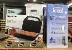 QUANTITY OF KITCHEN & APPLIANCES ITEMS TO INCLUDE SALTER DOUBLE WAFFLE MAKER – NON-STICK DUAL WAFFLE IRON PLATES, DEEP FILL BELGIAN & AMERICAN WAFFLE MACHINE, AUTOMATIC TEMPERATURE CONTROL, COOL TOUC