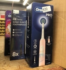 QUANTITY OF HEALTH & BEAUTY ITEMS TO INCLUDE ORAL-B PRO 1 ELECTRIC TOOTHBRUSH FOR ADULTS WITH 3D CLEANING, 1 TOOTHBRUSH HEAD, GUM PRESSURE CONTROL, 2 PIN UK PLUG, PINK: LOCATION - E RACK