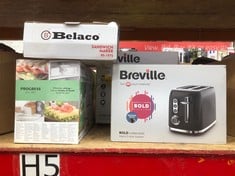 QUANTITY OF KITCHEN & APPLIANCES ITEMS TO INCLUDE BREVILLE BOLD BLACK 2-SLICE TOASTER WITH HIGH-LIFT & WIDE SLOTS, BLACK & SILVER CHROME [VTR001]: LOCATION - E RACK