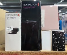 QUANTITY OF HEALTH & BEAUTY ITEMS TO INCLUDE REMINGTON TRAVEL HAIR DRYER (DIFFUSER, CONCENTRATOR, FOLDING HANDLE, LIGHTWEIGHT COMPACT DESIGN, WORLDWIDE VOLTAGE, 2 HEAT / 2 SPEED SETTINGS, 2000W) D150