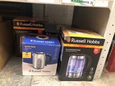 QUANTITY OF KITCHEN & APPLIANCES ITEMS TO INCLUDE RUSSELL HOBBS BRUSHED STAINLESS STEEL ELECTRIC 1.7L CORDLESS KETTLE (QUIET & FAST BOIL 3KW, REMOVABLE WASHABLE ANTI-SCALE FILTER, PUSH BUTTON LID, PE