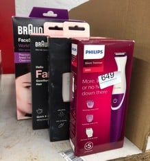 QUANTITY OF HEALTH & BEAUTY ITEMS TO INCLUDE PHILIPS BRT383/15 BIKINIGENIE TRIMMER, PURPLE: LOCATION - G RACK