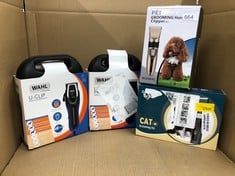 QUANTITY OF PET PRODUCTS ITEMS TO INCLUDE WAHL DOG CLIPPERS, PRO SERIES LITHIUM DOG GROOMING KIT, FOR WIRY, SMOOTH, LONG, SILKY AND SHORT COATS, LOW NOISE CORDLESS PET CLIPPERS, PETS AT HOME, ERGONOM