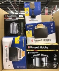 QUANTITY OF KITCHEN & APPLIANCES ITEMS TO INCLUDE RUSSELL HOBBS BRUSHED STAINLESS STEEL & BLACK ELECTRIC 1.7L CORDLESS KETTLE (FAST BOIL 3KW, REMOVABLE WASHABLE ANTI-SCALE FILTER, PUSH TO OPEN LID, P