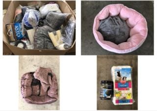 1 X PALLET OF ASSORTED PET ITEMS TO INCLUDE 1 SMALL ROUND FLUFFY DOG BED: LOCATION - MIDDLE FLOOR(COLLECTION OR OPTIONAL DELIVERY AVAILABLE)