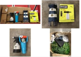 QUANTITY OF ASSORTED GARDEN ITEMS TO INCLUDE RYOBI FOAM JET NOZZLE: LOCATION - LEFT RACKS(COLLECTION OR OPTIONAL DELIVERY AVAILABLE)