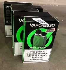 QUANTITY OF ASSORTED VAPES TO INCLUDE VAPORESSO XPOSE 3 NANO RRP £145 ID MAY BE REQUIRED - COLLECTION ONLY - LOCATION RIGHT RACK