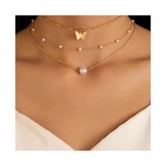 45 X CUBAHOP BUTTERFLY CHOKER NECKLACES GOLD COLLAR PEARL PENDANT NECKLACE CHAIN JEWELRY FOR WOMEN AND GIRLS - TOTAL RRP £266: LOCATION - A RACK