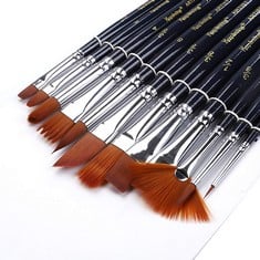 31 X PAINT BRUSHES 12 PIECES SET, PROFESSIONAL FINE TIP PAINT BRUSH SET ROUND POINTED TIP NYLON HAIR ARTIST ACRYLIC BRUSH FOR ACRYLIC WATERCOLOR OIL PAINTING (LIGHT BLACK-12) - TOTAL RRP £180: LOCATI