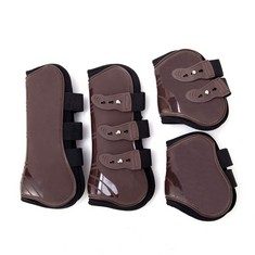 5 X MERAUNO® HORSE GAITERS SET OF 4 TENDON PROTECTORS FETLOCK HORSE JUMPING PROTECTION FRONT REAR PAIR ROBUST ELASTIC PU SHELL NEOPRENE BUTTON CLOSURE 2 PAIRS FOR MEN AND WOMEN (L(WB), BROWN) - TOTAL