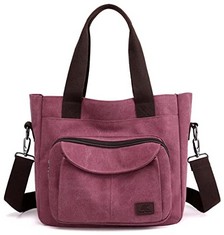 8 X SHIFANQI TOTE BAG FOR WOMEN CANVAS CROSSBODY BAG FOR WORK SCHOOL TRAVEL SHOULDER BAG LADIES TOP HANDLE HANDBAG HOBO PURSE MULTI-POCKET CASUAL DAILY WITH ADJUSTABLE SHOULDER STRAP (1610-FUSCHIA) -