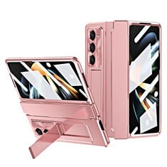 15 X FODDOM FOR SAMSUNG GALAXY Z FOLD 5 CASE HINGE PROTECTION WITH TEMPERED GLASS SCREEN PROTECTOR & KICKSTAND ULTRA THIN PLATING PC CRYSTAL SHOCKPROOF PHONE COVER FOR SAMSUNG FOLD 5 (ROSE GOLD) - TO